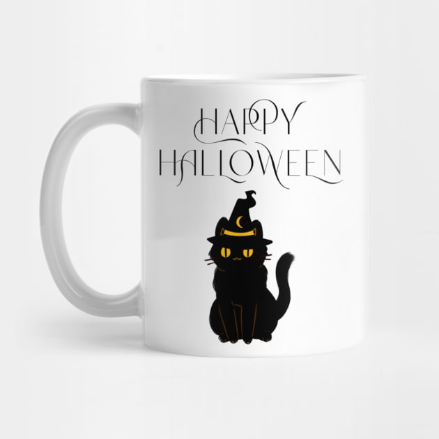 Cute Happy Halloween Black Cat Witch Hat T-Shirt/Halloween Apparel/Black Cat Merchandise/Fall Festival Material by The Bunni Burrow